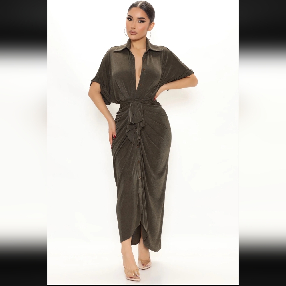 NWT Fashion Nova | Olive City Mood Slinky Midi Dress